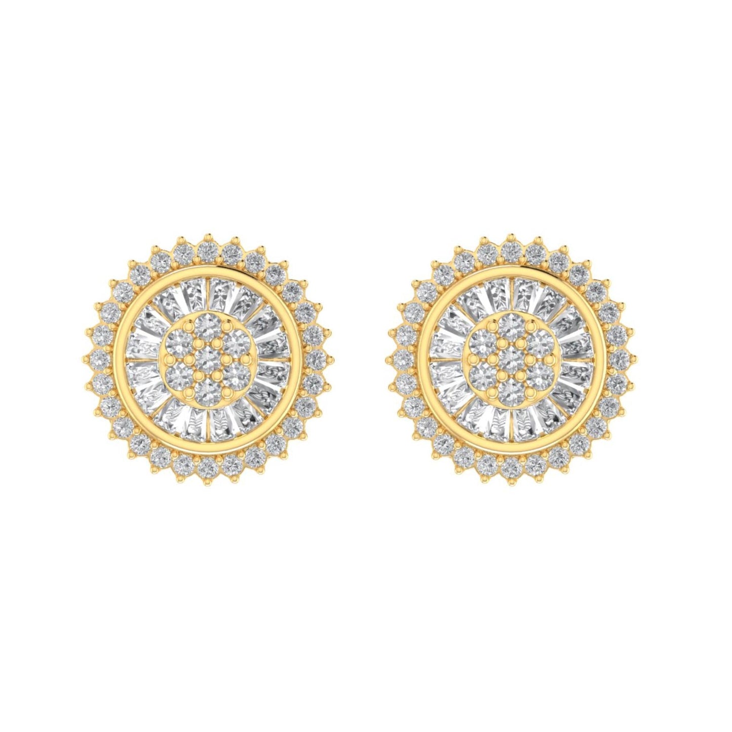 Sterling Silver Round Baguette Diamond Flower Designer Stud Earring RP+GP 1/2 Cttw
