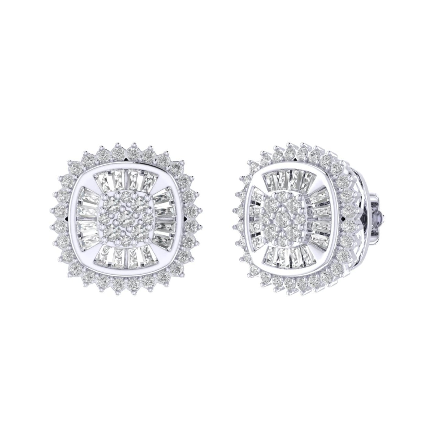 Sterling Silver Round Baguette Diamond Square Shape Designer Stud Earring RP 1/2 Cttw