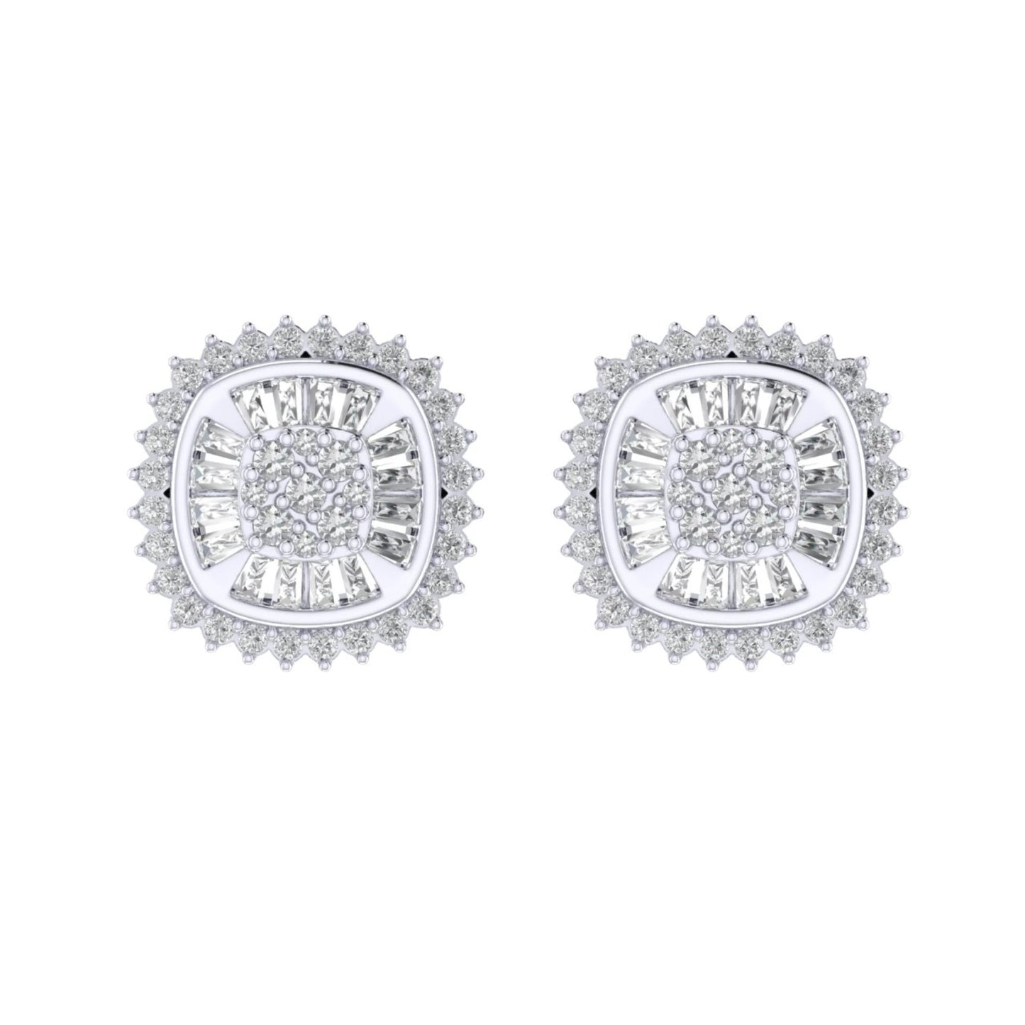 Sterling Silver Round Baguette Diamond Square Shape Designer Stud Earring RP 1/2 Cttw