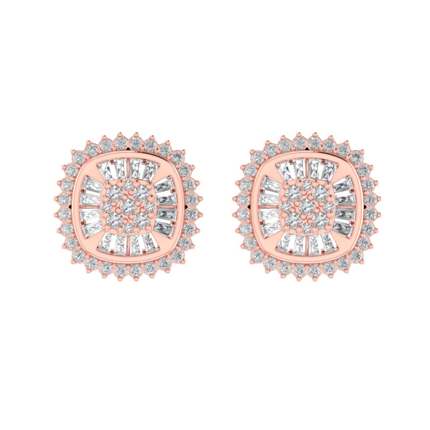 Sterling Silver Round Baguette Diamond Square Shape Designer Stud Earring RP+PP 1/2 Cttw