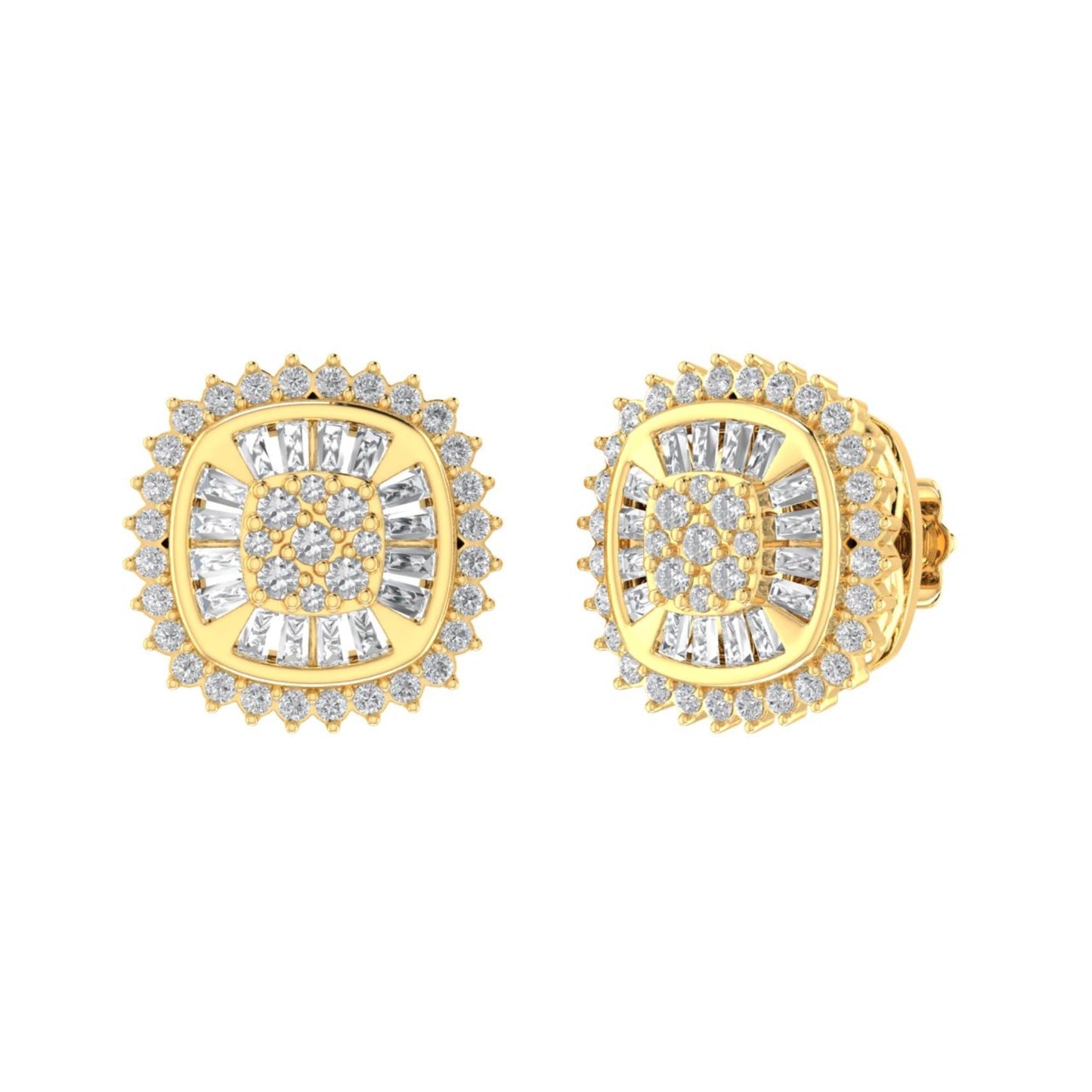 Sterling Silver Round Baguette Diamond Square Shape Designer Stud Earring RP+GP 1/2 Cttw