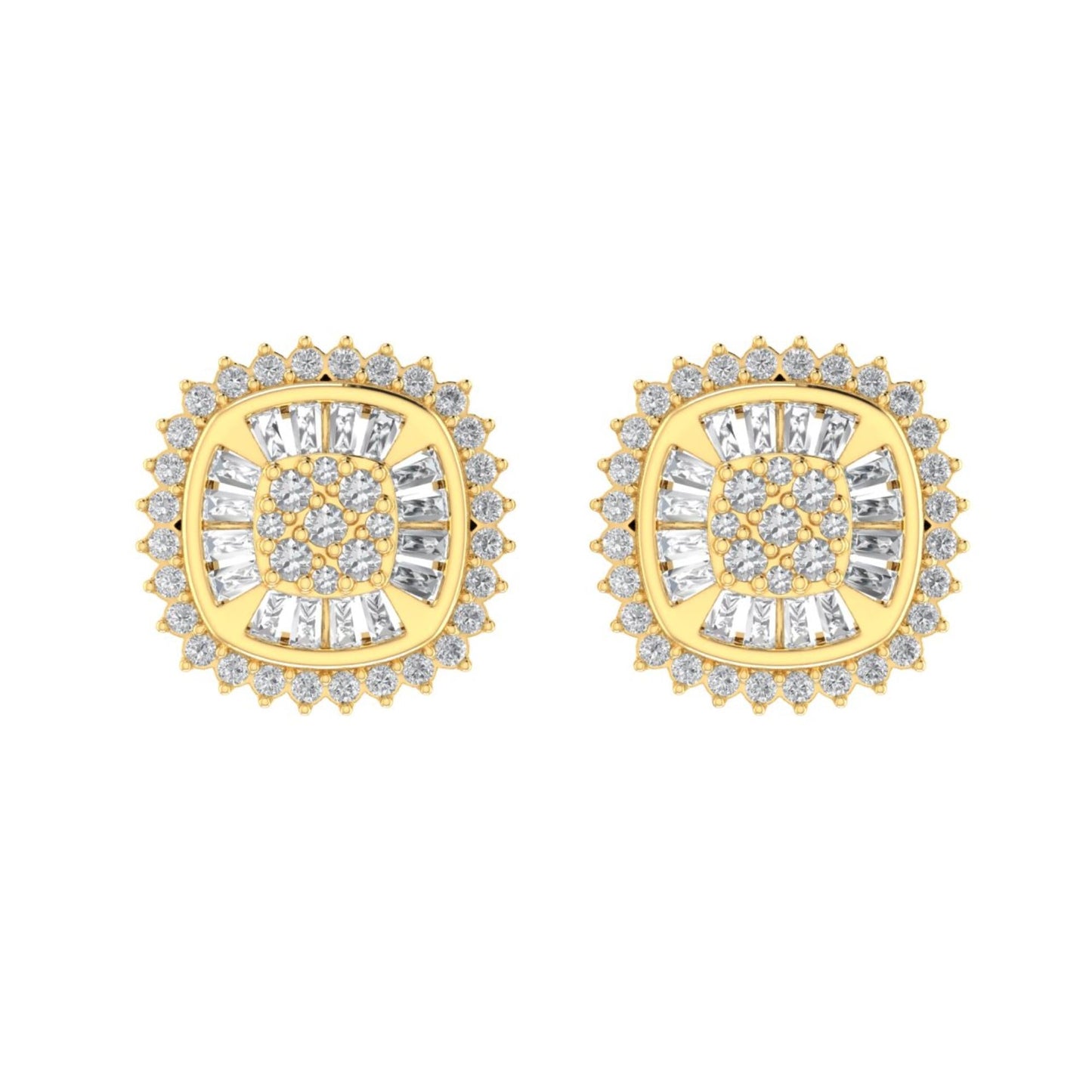 Sterling Silver Round Baguette Diamond Square Shape Designer Stud Earring RP+GP 1/2 Cttw