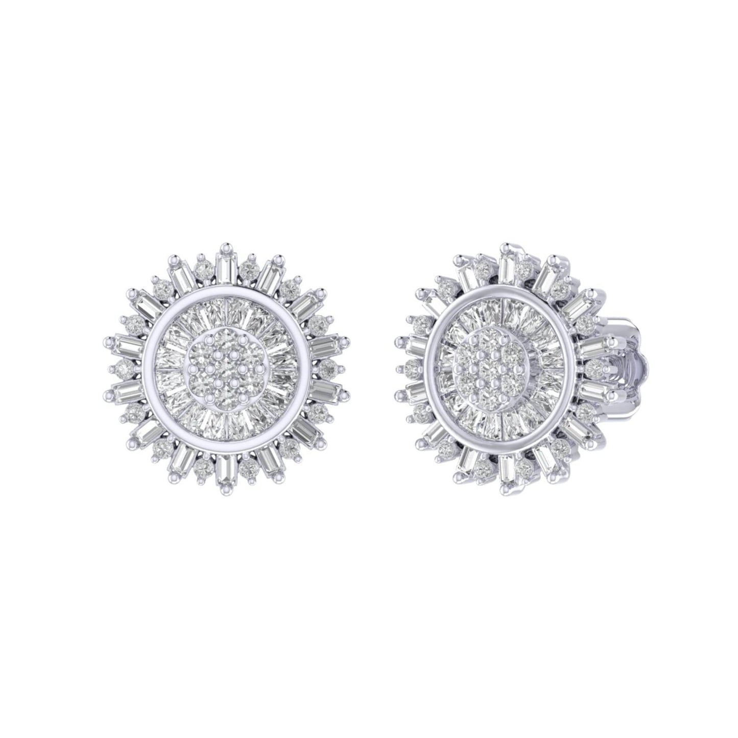 Sterling Silver Round Baguette Diamond Round Flower Designer Stud Earring RP 3/8 Cttw