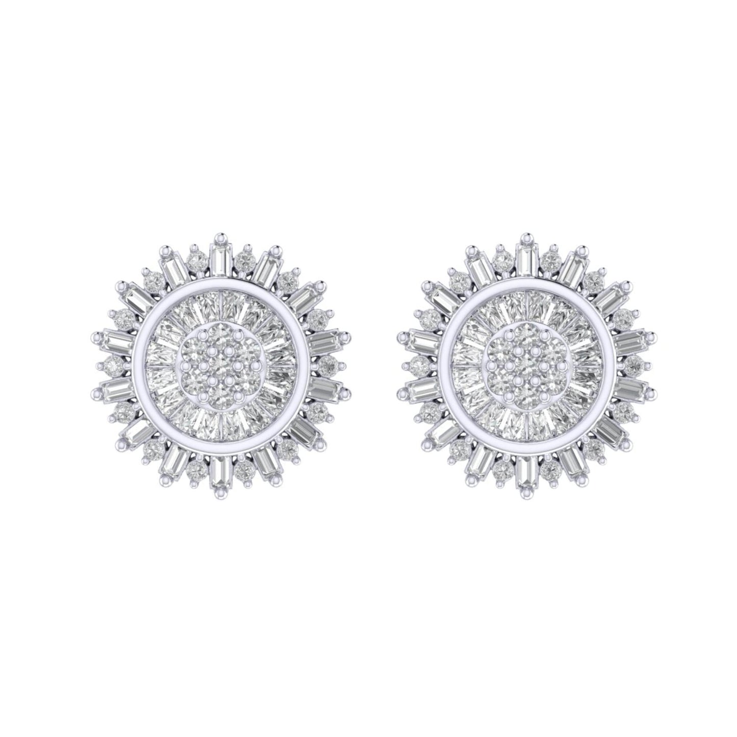 Sterling Silver Round Baguette Diamond Round Flower Designer Stud Earring RP 3/8 Cttw