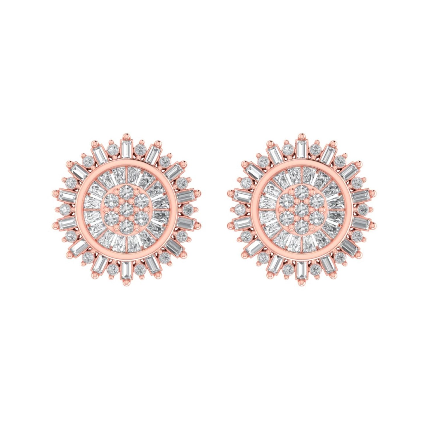 Sterling Silver Round Baguette Diamond Round Flower Designer Stud Earring RP+PP 3/8 Cttw