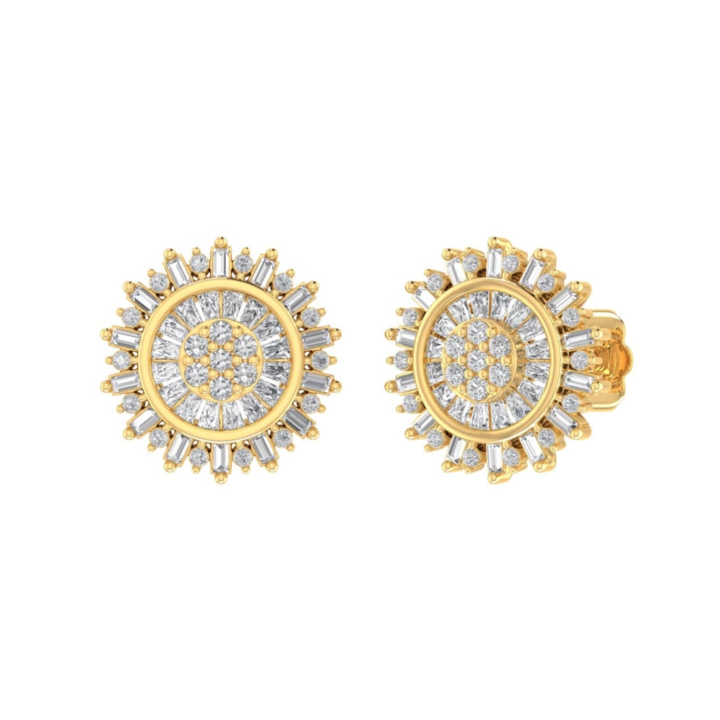 Sterling Silver Round Baguette Diamond Round Flower Designer Stud Earring RP+GP 1/2 Cttw