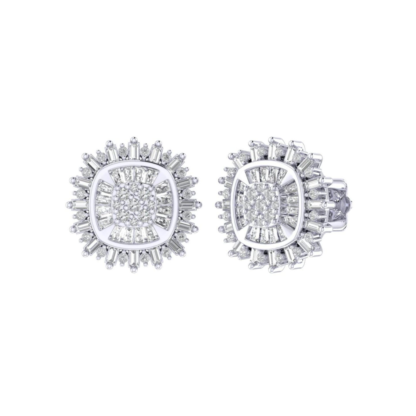 Sterling Silver Round Baguette Diamond Square Shape Designer Stud Earring RP 1/2 Cttw