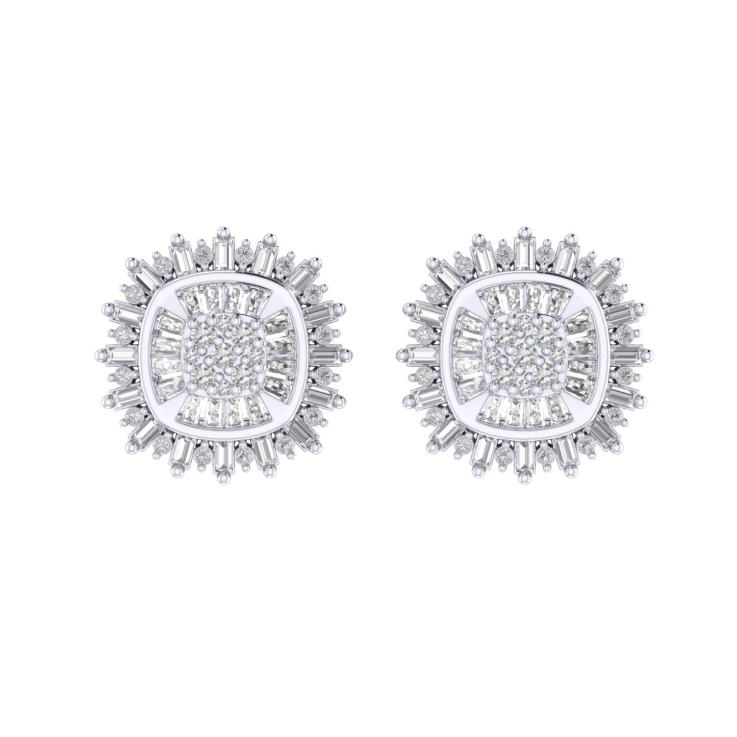 Sterling Silver Round Baguette Diamond Square Shape Designer Stud Earring RP 1/2 Cttw