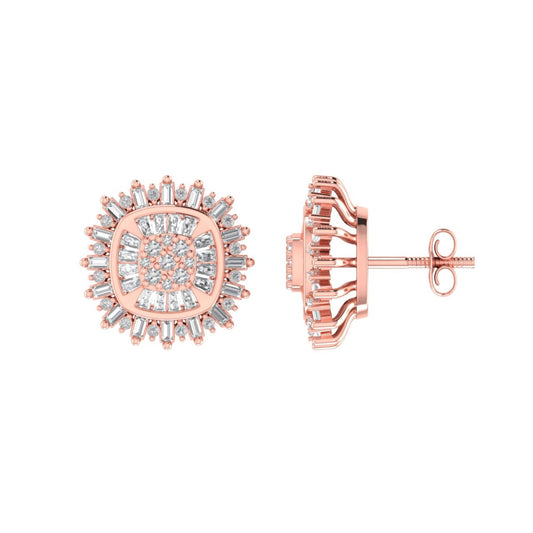 Sterling Silver Round Baguette Diamond Square Shape Designer Stud Earring RP+PP 1/2 Cttw