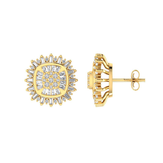 Sterling Silver Round Baguette Diamond Square Shape Designer Stud Earring RP+GP 1/2 Cttw
