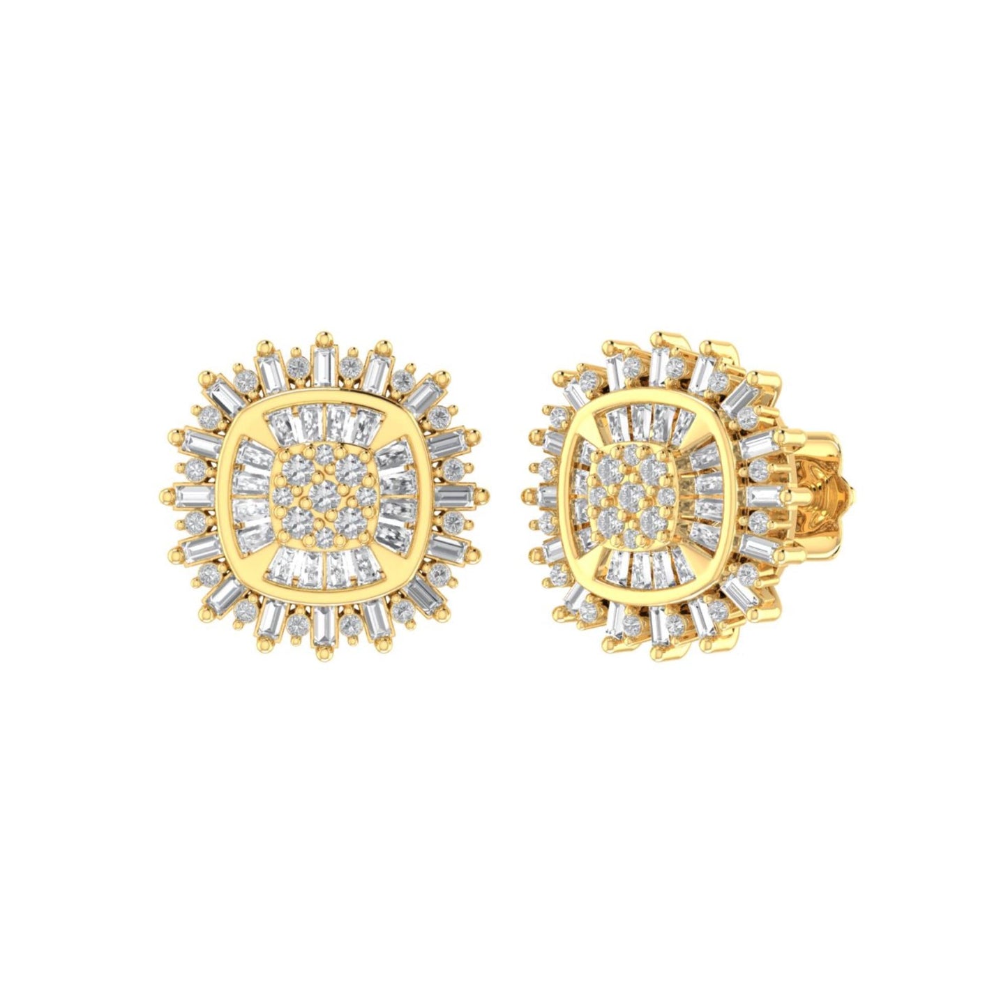 Sterling Silver Round Baguette Diamond Square Shape Designer Stud Earring RP+GP 1/2 Cttw