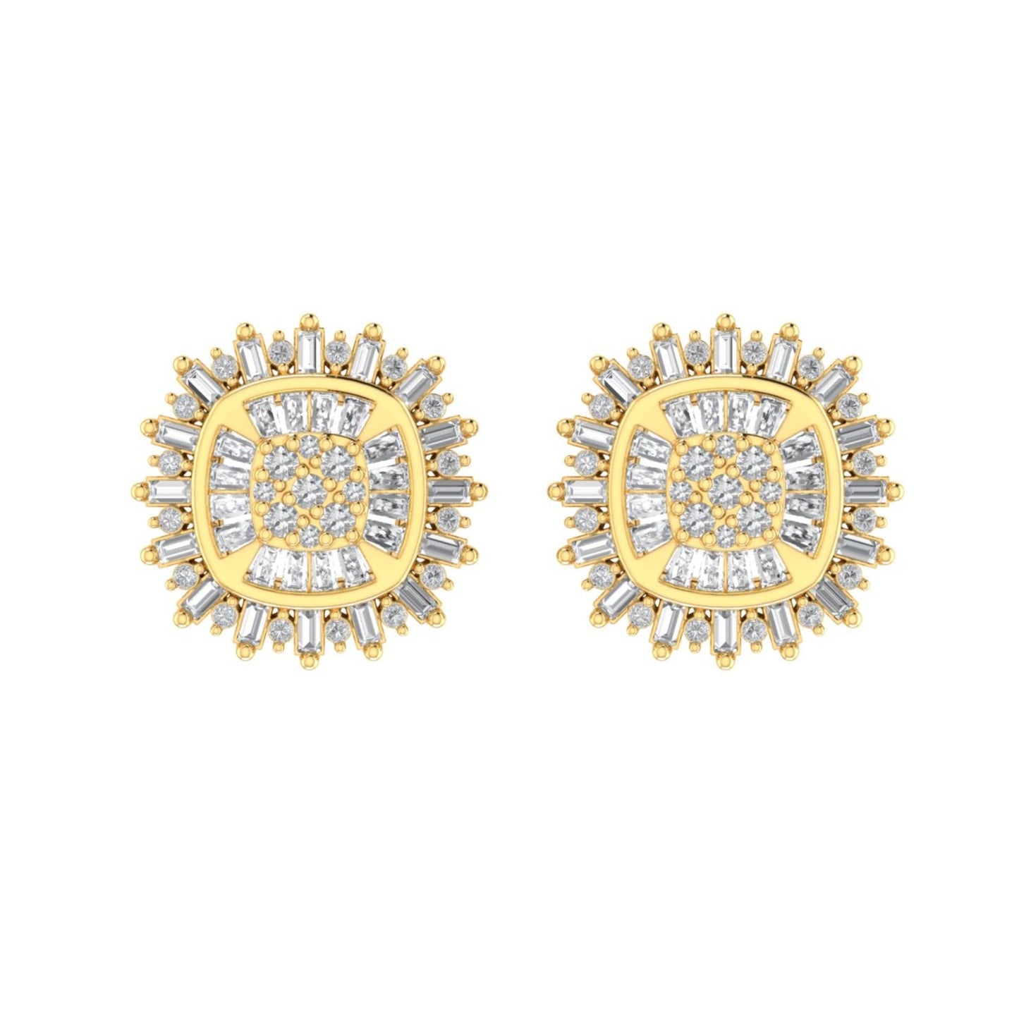 Sterling Silver Round Baguette Diamond Square Shape Designer Stud Earring RP+GP 1/2 Cttw