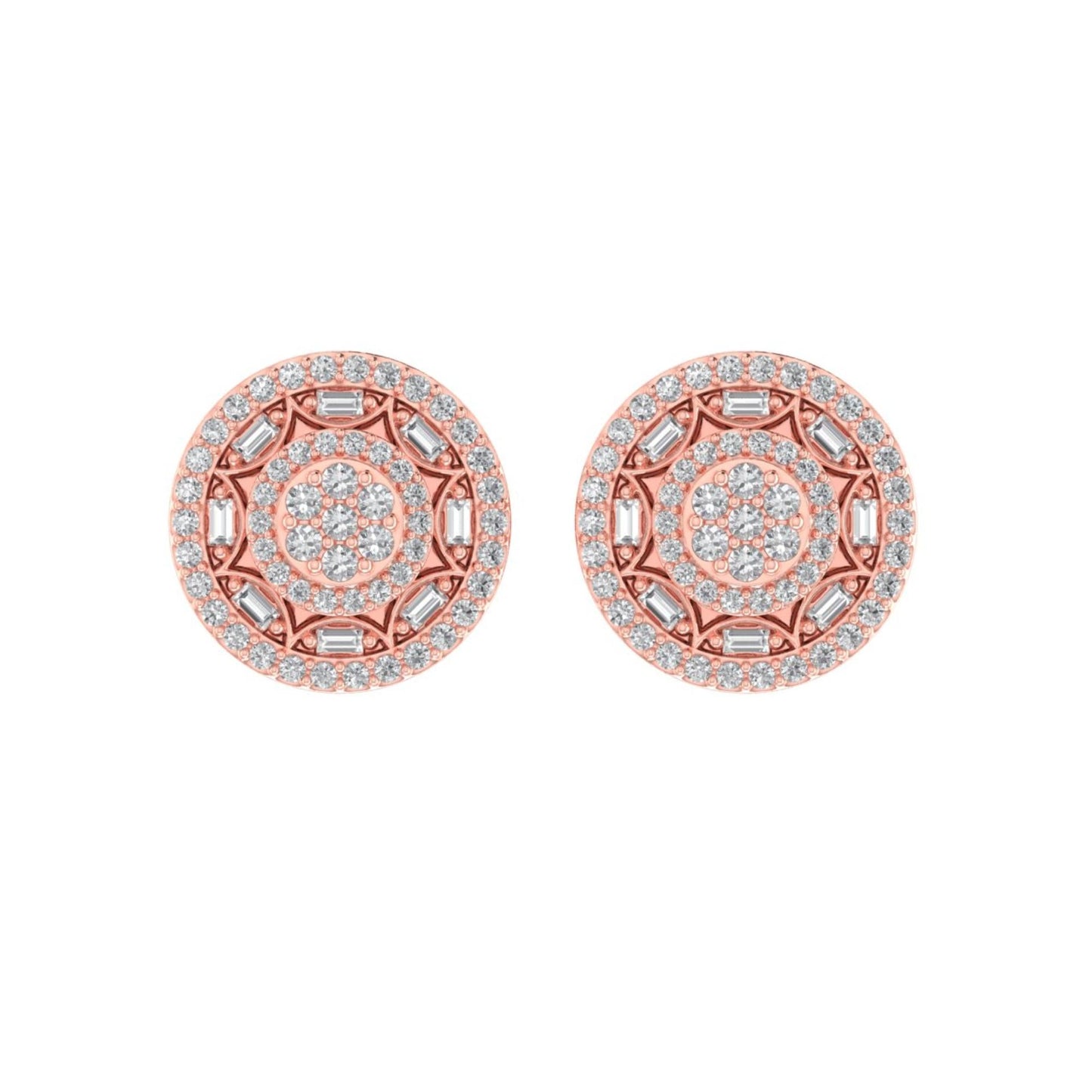 Sterling Silver Round Baguette Diamond Circle Shape Designer Stud Earring RP+PP 1/2 Cttw