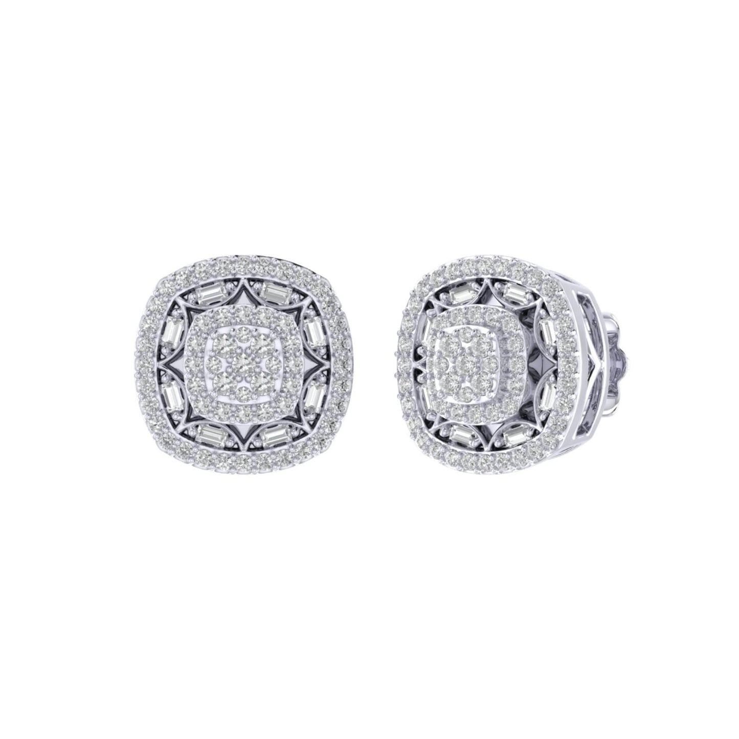Sterling Silver Round Baguette Diamond Square Shape Designer Stud Earring RP 1/2 Cttw