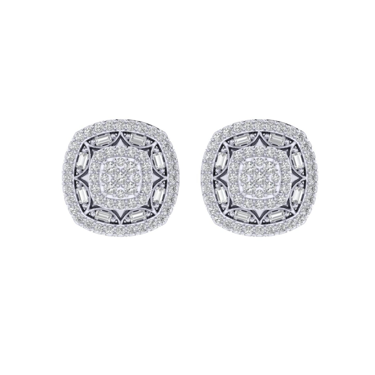 Sterling Silver Round Baguette Diamond Square Shape Designer Stud Earring RP 1/2 Cttw