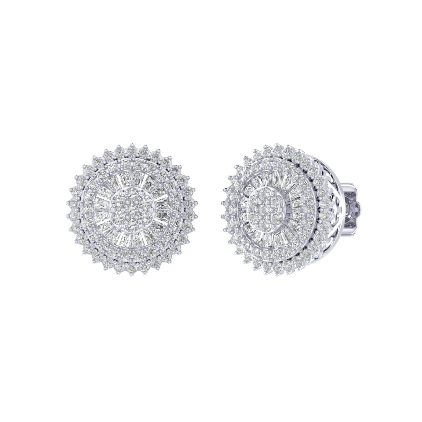 Sterling Silver Round Baguette Diamond Round Flower Designer Stud Earring RP 5/8 Cttw