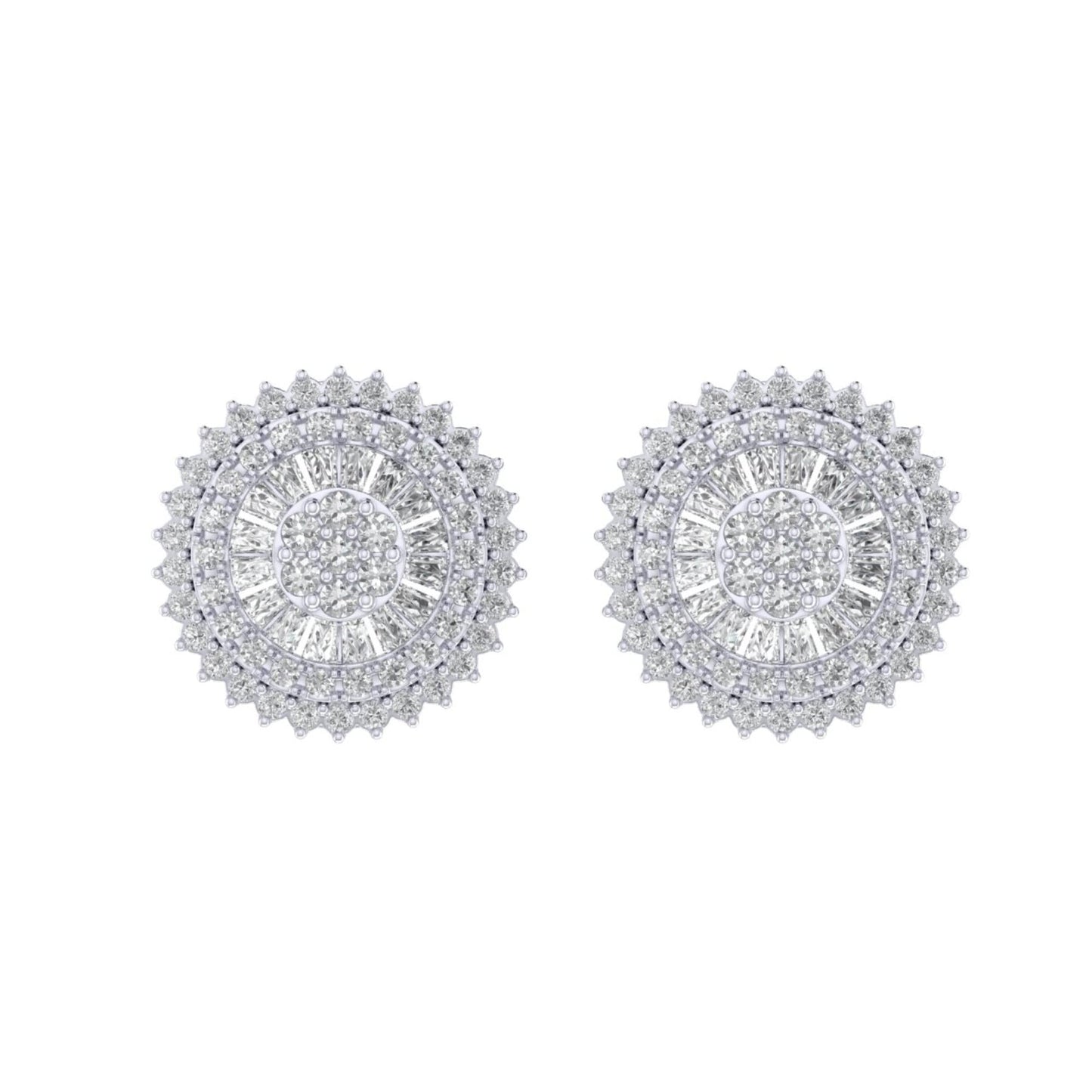 Sterling Silver Round Baguette Diamond Round Flower Designer Stud Earring RP 5/8 Cttw
