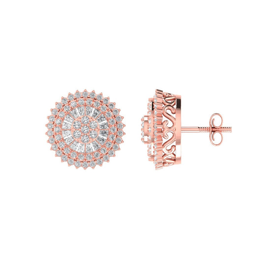 Sterling Silver Round Baguette Diamond Round Flower Designer Stud Earring RP+PP 3/4 Cttw
