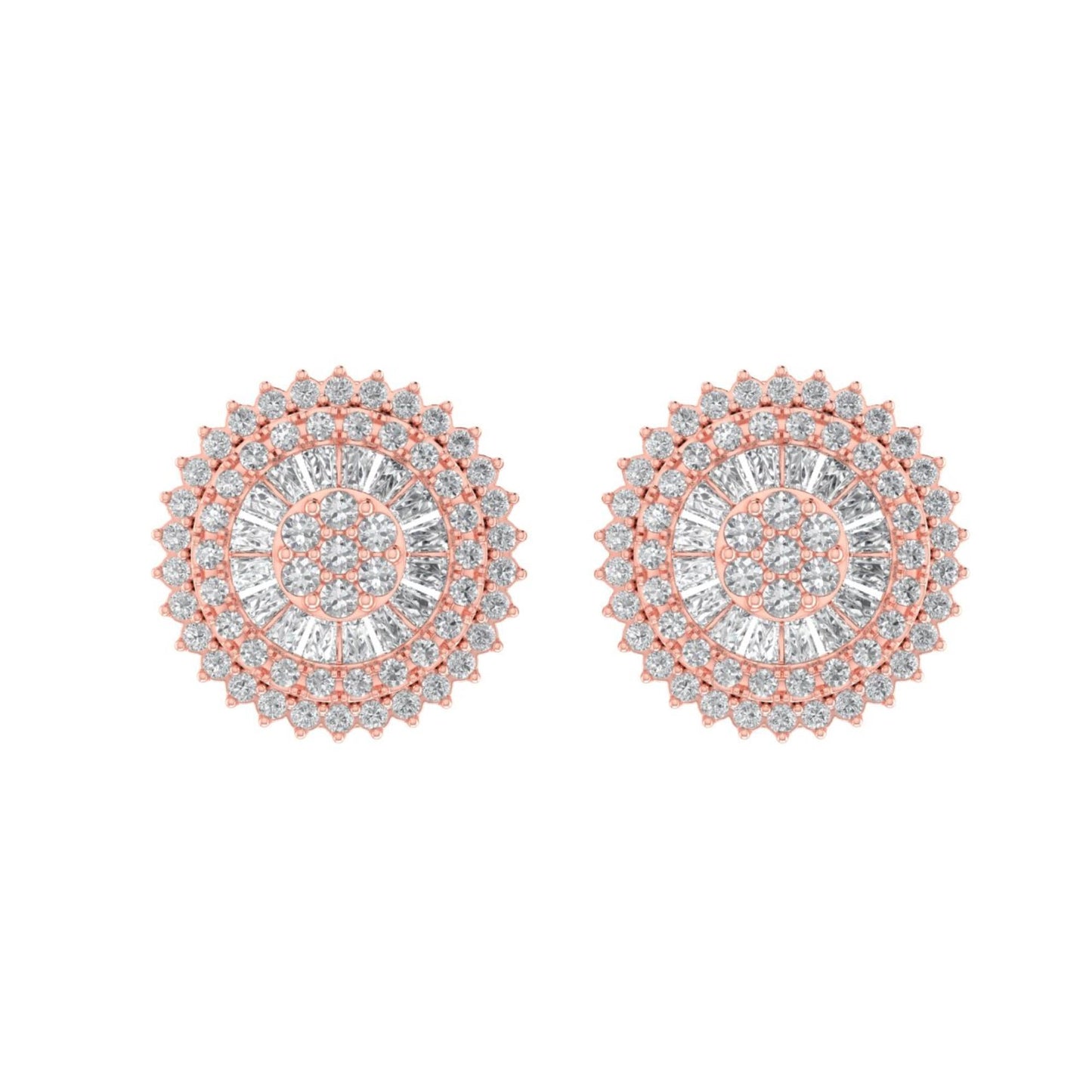 Sterling Silver Round Baguette Diamond Round Flower Designer Stud Earring RP+PP 3/4 Cttw
