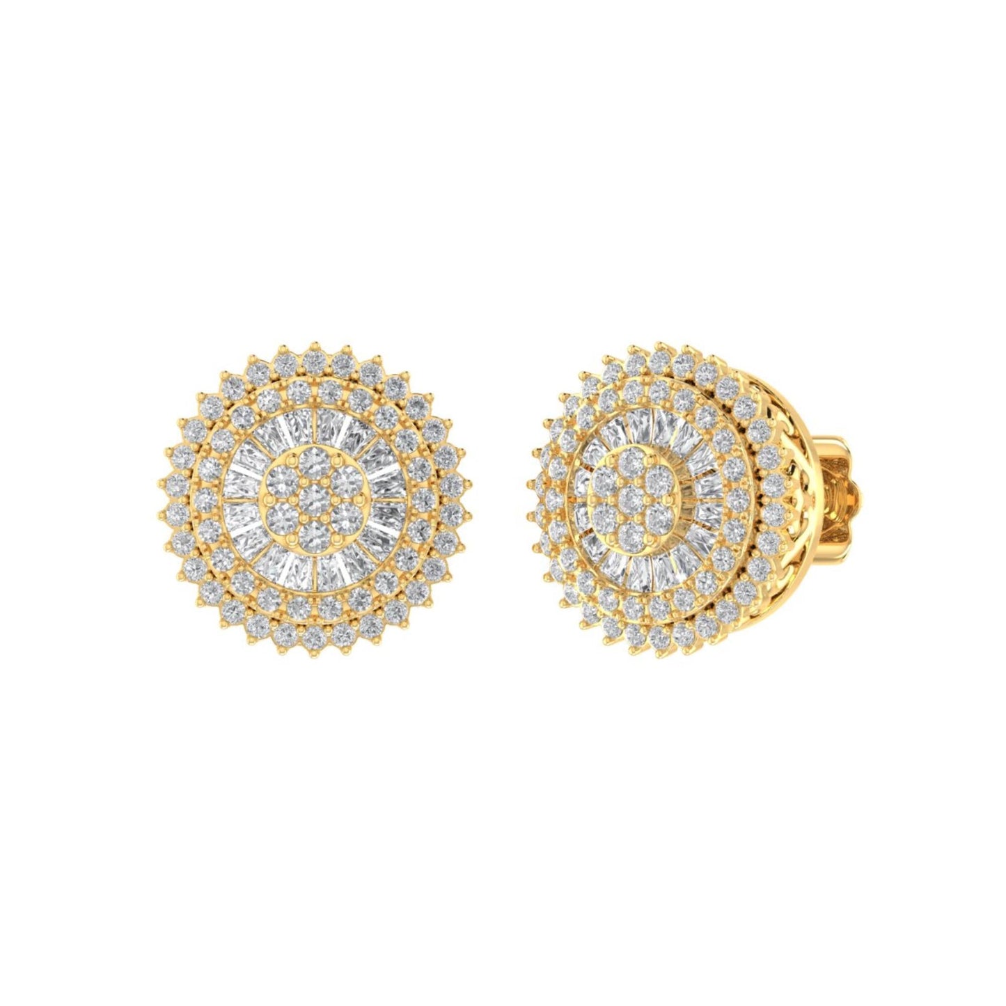 Sterling Silver Round Baguette Diamond Round Flower Designer Stud Earring RP+GP 3/4 Cttw