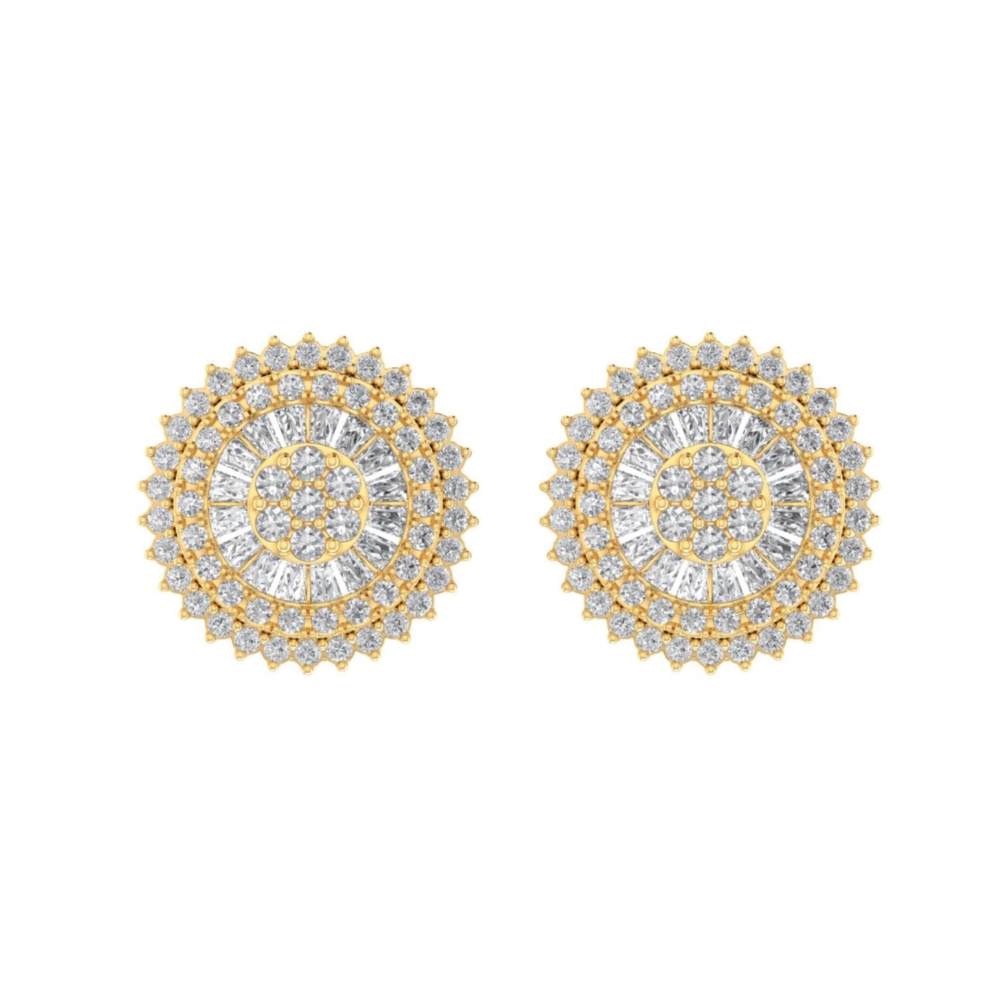 Sterling Silver Round Baguette Diamond Round Flower Designer Stud Earring RP+GP 3/4 Cttw