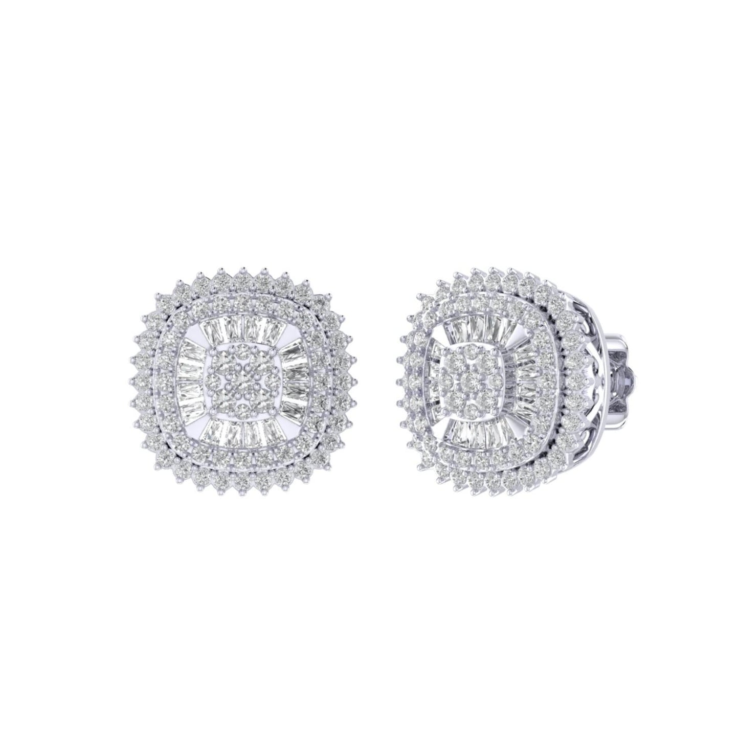 Sterling Silver Round Baguette Diamond Square Shape Designer Stud Earring RP 5/8 Cttw