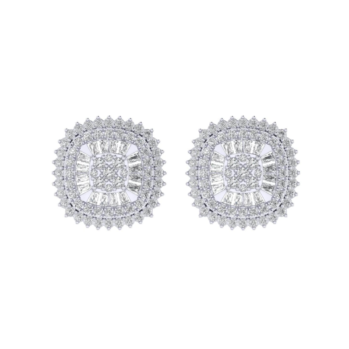 Sterling Silver Round Baguette Diamond Square Shape Designer Stud Earring RP 5/8 Cttw