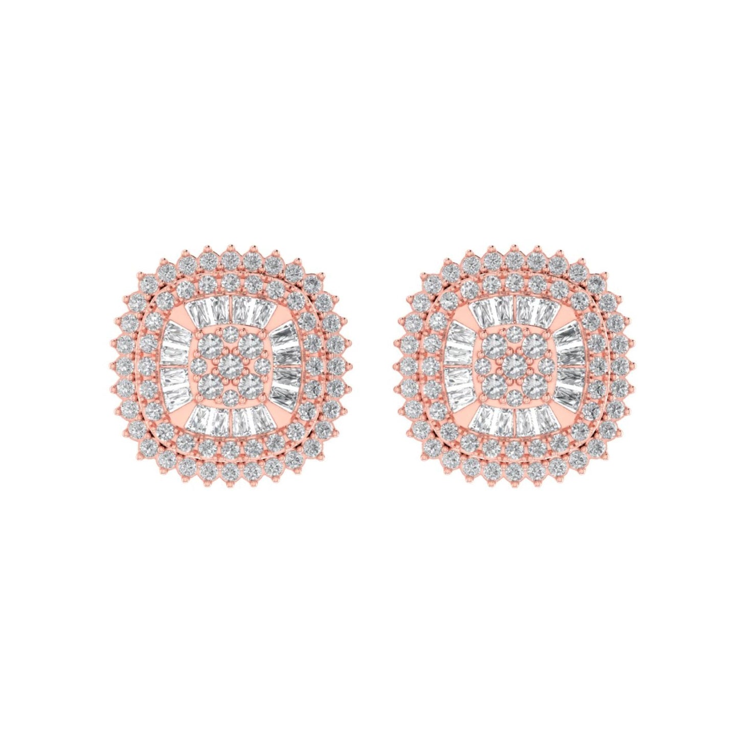 Sterling Silver Round Baguette Diamond Square Shape Designer Stud Earring RP+PP 3/4 Cttw