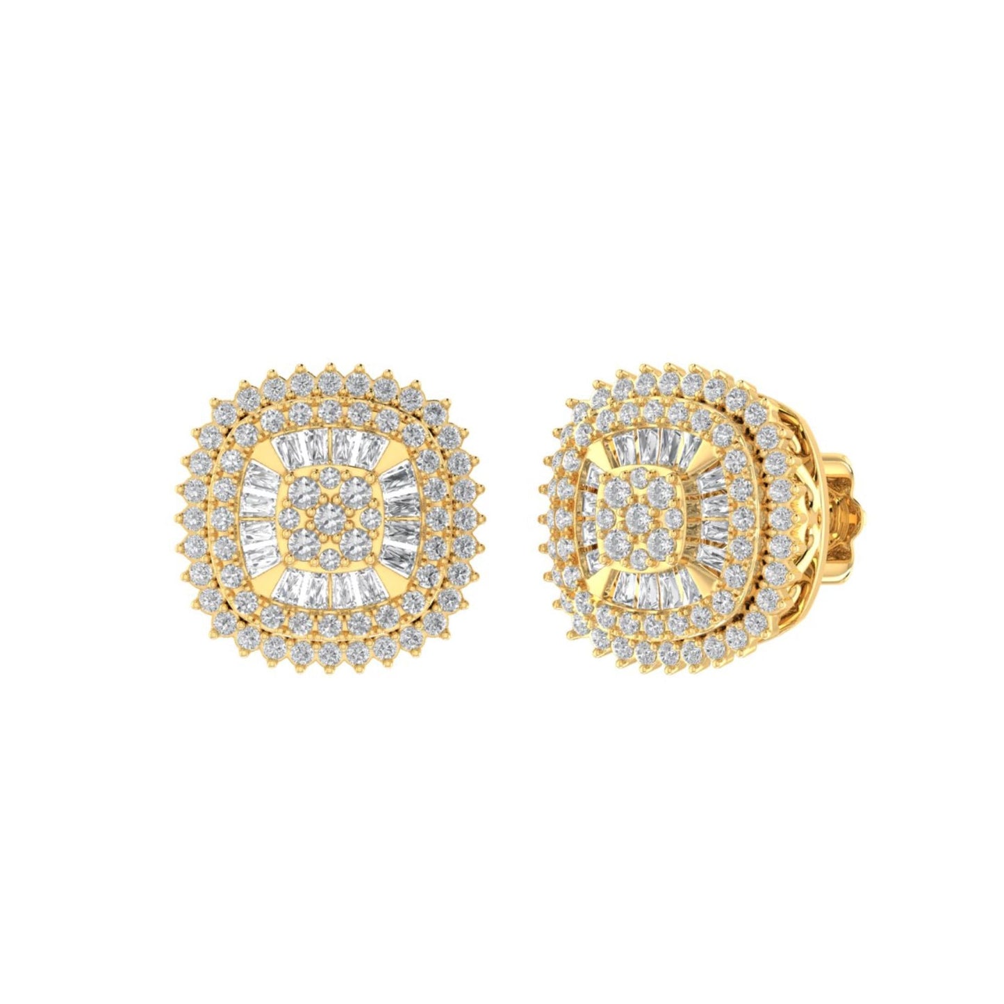 Sterling Silver Round Baguette Diamond Square Shape Designer Stud Earring RP+GP 5/8 Cttw