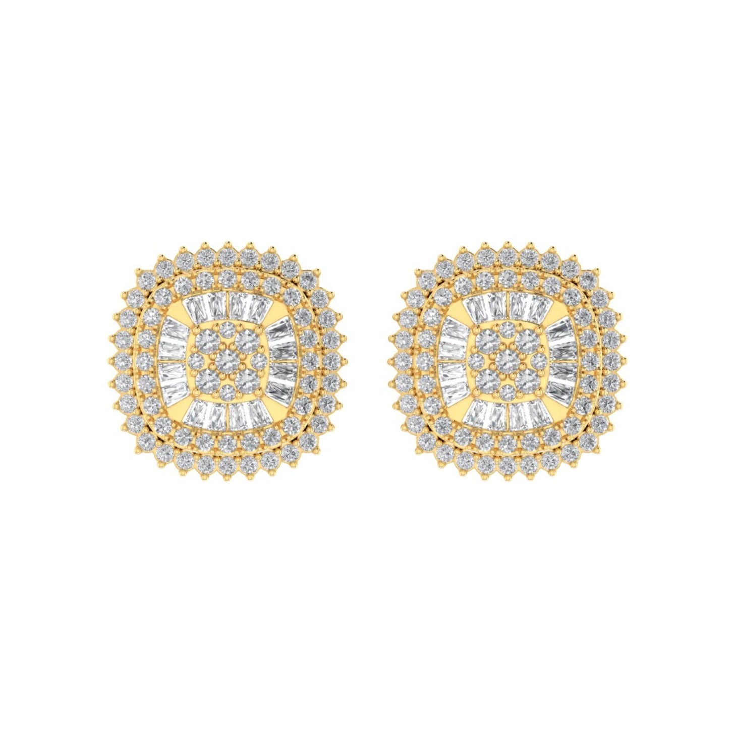 Sterling Silver Round Baguette Diamond Square Shape Designer Stud Earring RP+GP 5/8 Cttw