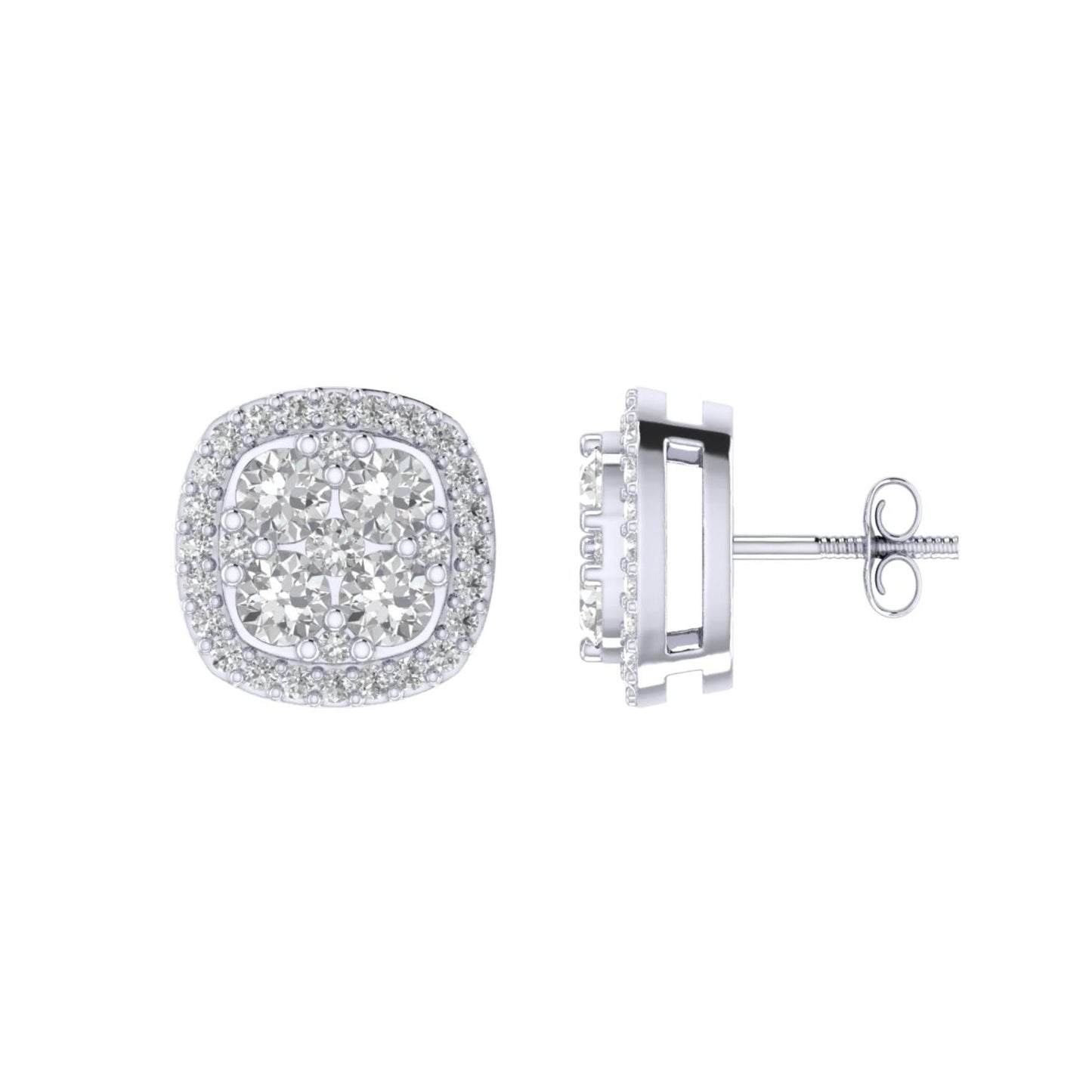 Sterling Silver Round Diamond Square Shape Designer Stud Earring RP 1/3 Cttw