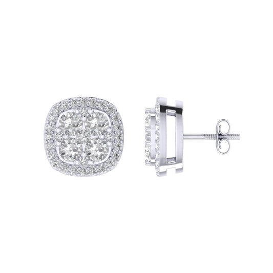 Sterling Silver Round Diamond Square Shape Designer Stud Earring RP 1/3 Cttw