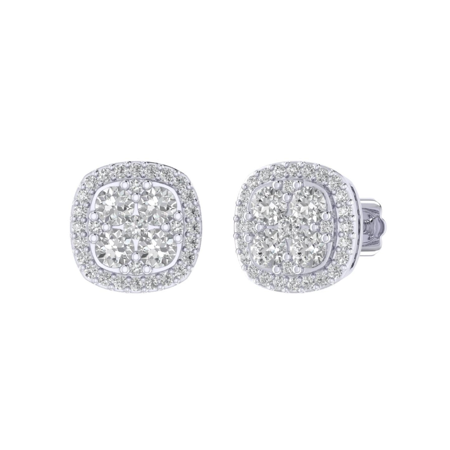 Sterling Silver Round Diamond Square Shape Designer Stud Earring RP 1/3 Cttw