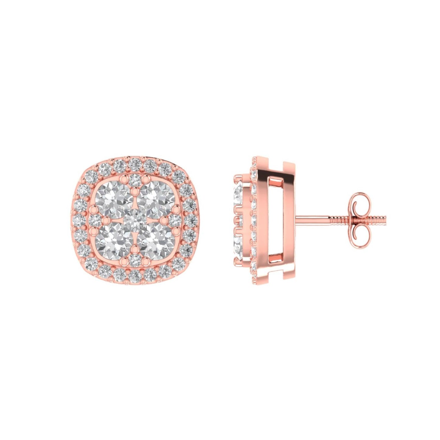 Sterling Silver Round Diamond Square Shape Designer Stud Earring RP+PP 1/3 Cttw