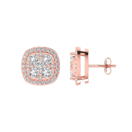 Sterling Silver Round Diamond Square Shape Designer Stud Earring RP+PP 1/3 Cttw