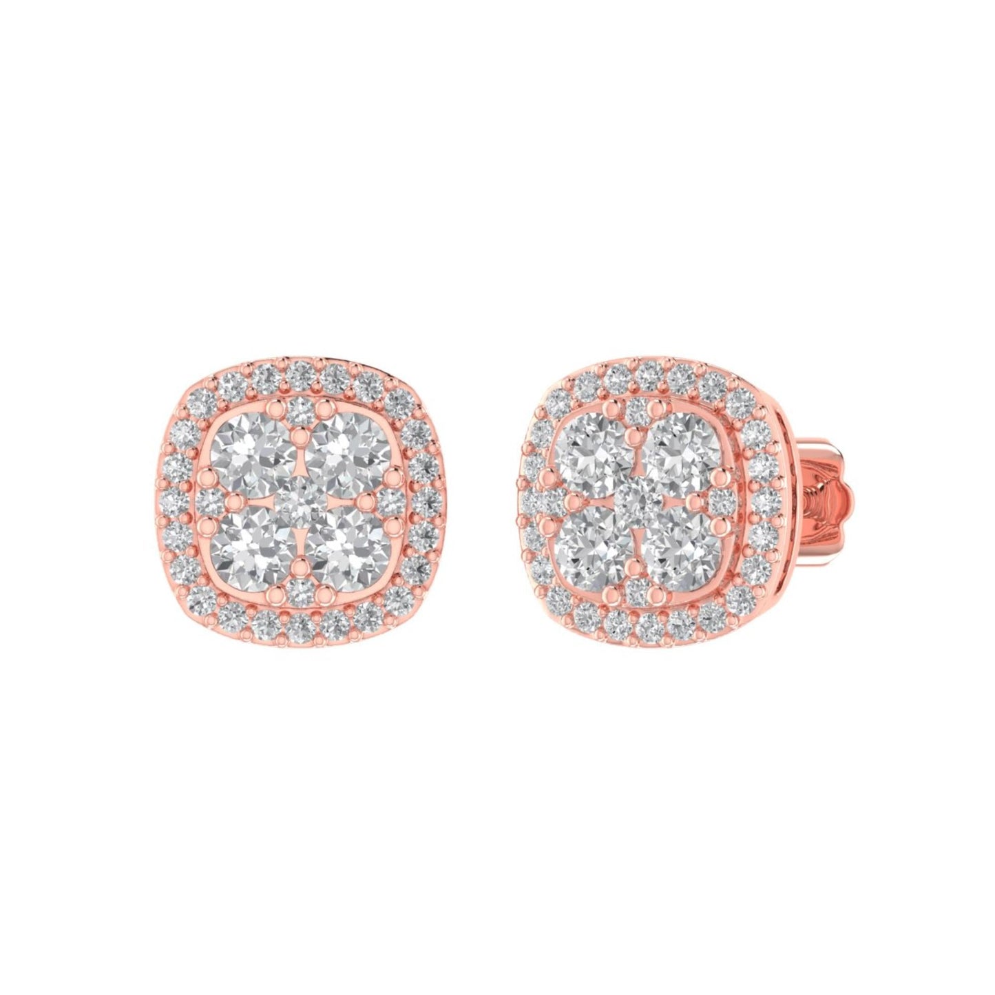 Sterling Silver Round Diamond Square Shape Designer Stud Earring RP+PP 1/3 Cttw