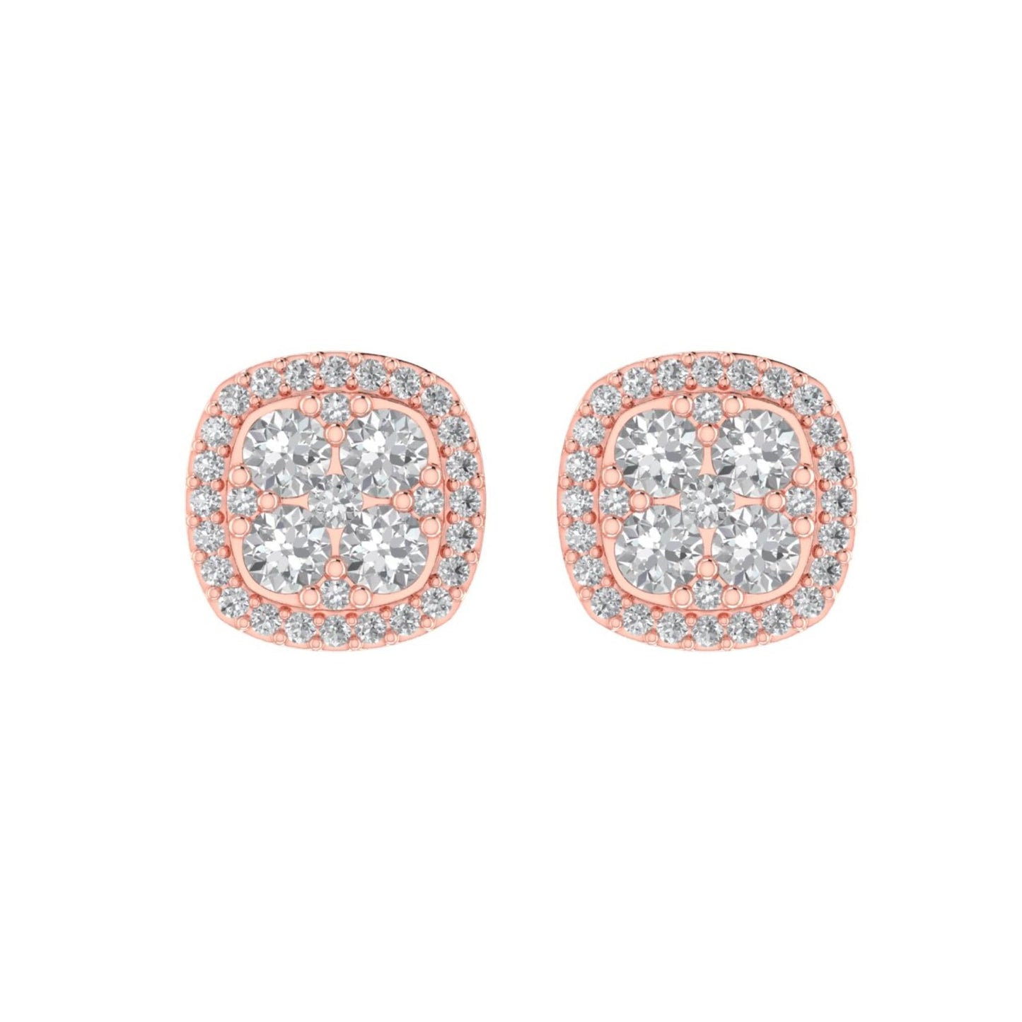 Sterling Silver Round Diamond Square Shape Designer Stud Earring RP+PP 1/3 Cttw