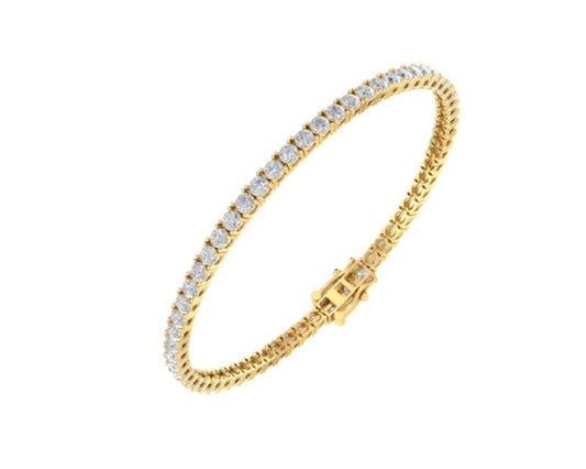 10K Yellow Gold 3mm Round Cvd Diamond 8 Inch Tennis Bracelet 6-3/8 Cttw
