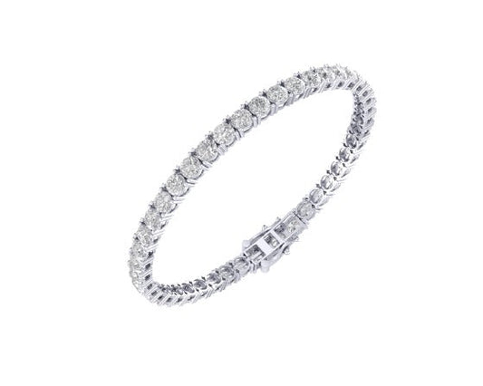 10K White Gold 4mm Round Cvd Diamond 8 Inch Tennis Bracelet 11-1/2 Cttw
