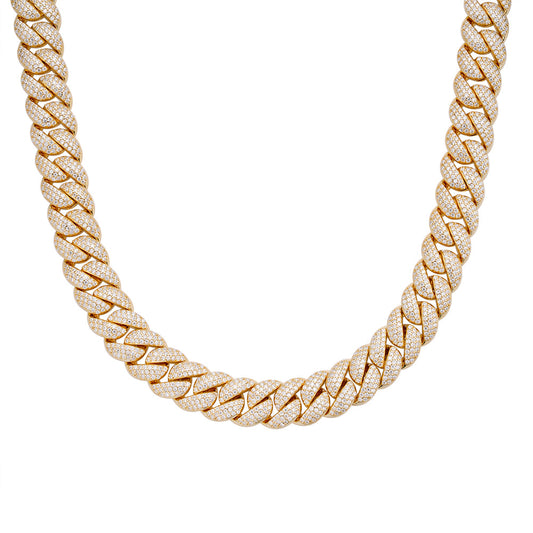 Sterling Silver Moissanite 10mm 22 Inch Cuban Chain Necklace GP 13-5/8 Cttw