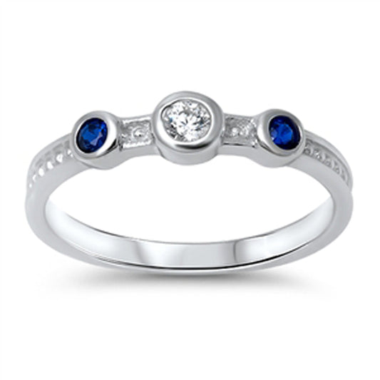 Blue Sapphire CZ Circle Polished Elegant Ring Sterling Silver Band Sizes 5-10