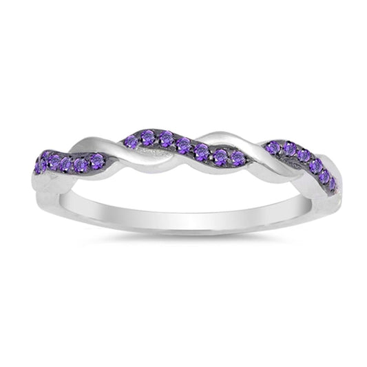 Amethyst CZ Criss Cross Knot Promise Ring .925 Sterling Silver Band Sizes 4-12