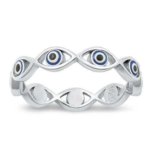 Sterling Silver Mother of Pearl Evil Eye Ring