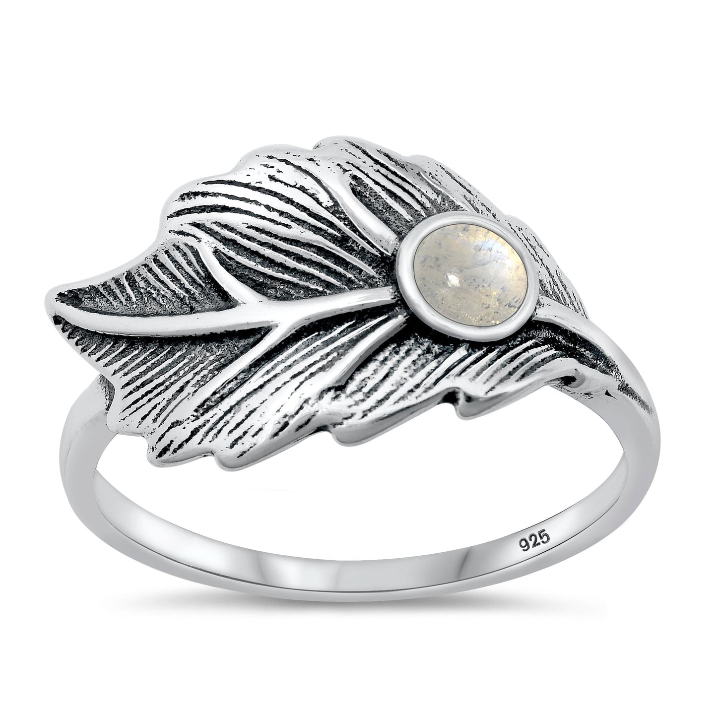 Sterling Silver Moonstone Leaf Ring