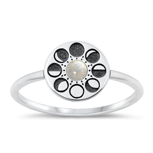 Sterling Silver Moonstone Moon Phases Ring