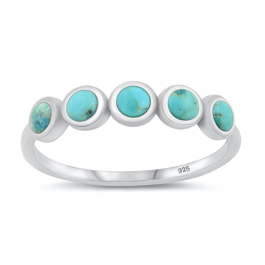 Sterling Silver Genuine Turquoise 5 Stone Ring