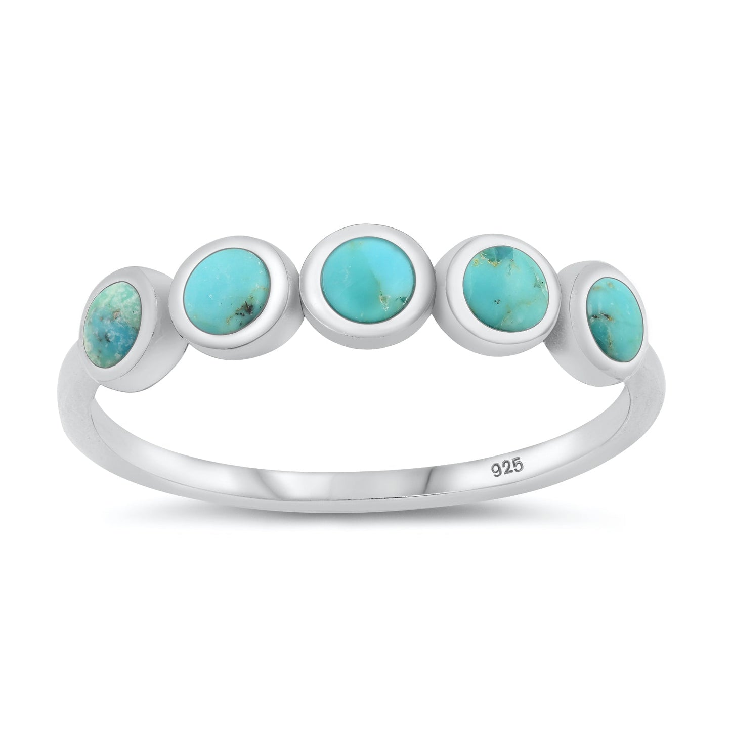 Sterling Silver Genuine Turquoise 5 Stone Ring