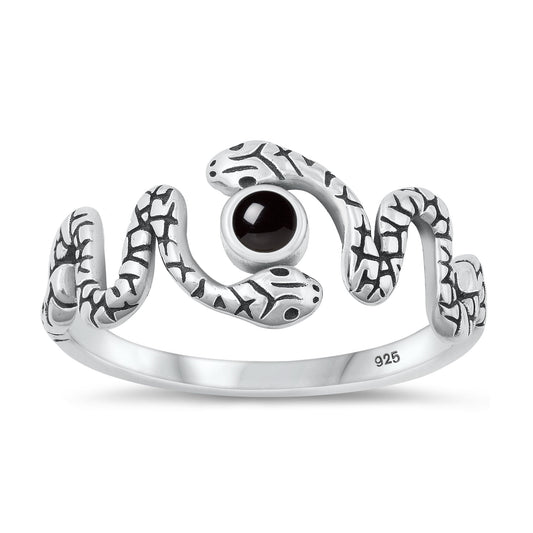 Sterling Silver Black Agate Snake Ring