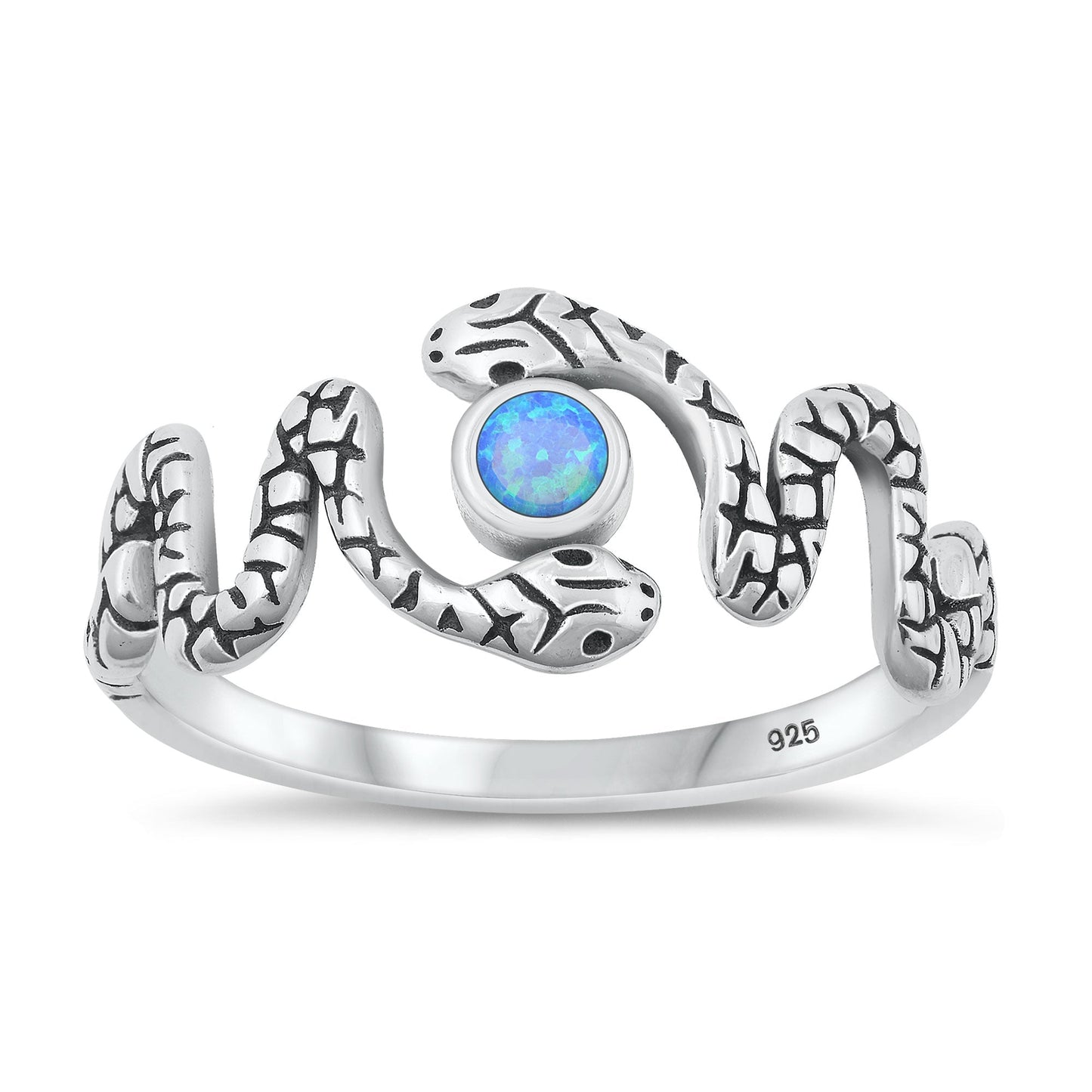 Sterling Silver Blue Lab Opal Snake Ring