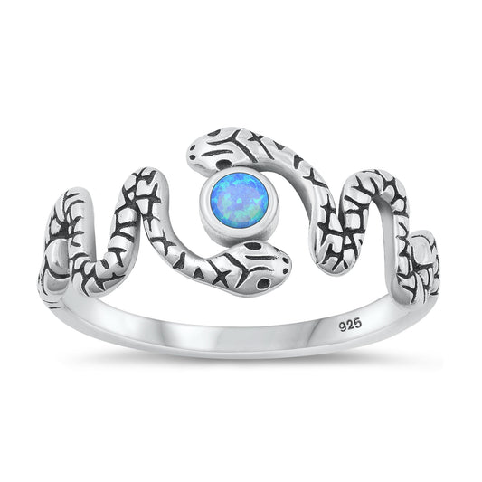 Sterling Silver Blue Lab Opal Snake Ring